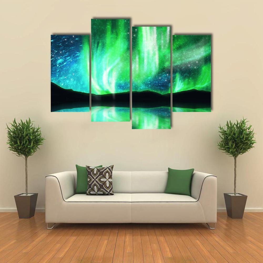 Scenic Northern Lights Canvas Wall Art-4 Pop-Gallery Wrap-50" x 32"-Tiaracle