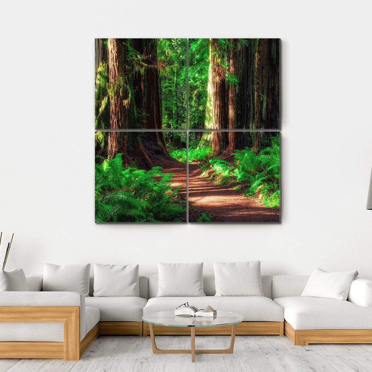 Scenic Path Through The Redwoods Forest Canvas Wall Art-4 Square-Gallery Wrap-17&quot; x 17&quot;-Tiaracle