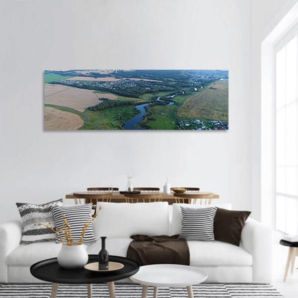 Drone View Of River Panoramic Canvas Wall Art-3 Piece-25" x 08"-Tiaracle