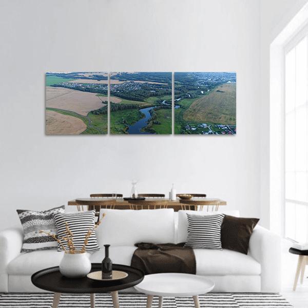 Drone View Of River Panoramic Canvas Wall Art-3 Piece-25" x 08"-Tiaracle