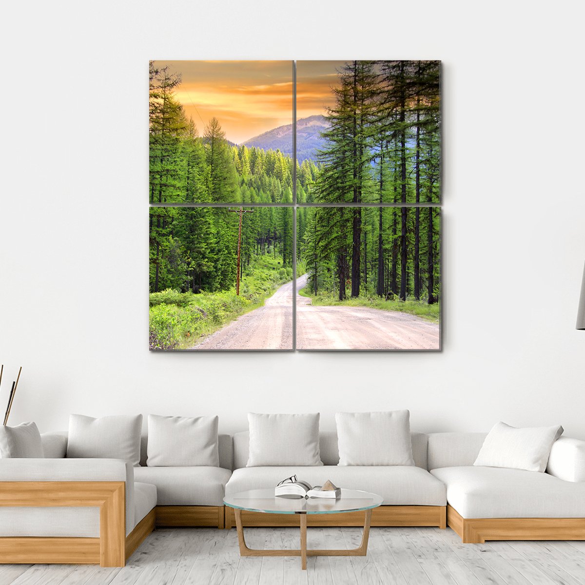 Scenic Rural Drive In Montana Canvas Wall Art-4 Square-Gallery Wrap-17" x 17"-Tiaracle