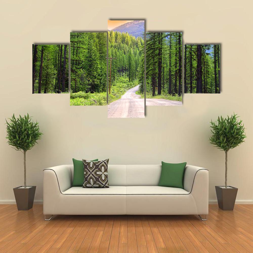 Scenic Rural Drive In Montana Canvas Wall Art-5 Star-Gallery Wrap-62" x 32"-Tiaracle