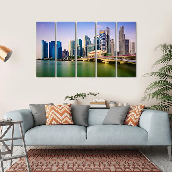Scenic Singapore Skyline Canvas Wall Art-5 Horizontal-Gallery Wrap-22" x 12"-Tiaracle