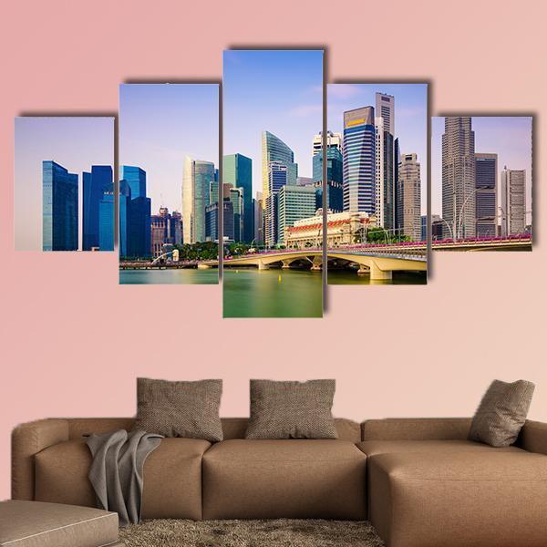 Scenic Singapore Skyline Canvas Wall Art-4 Pop-Gallery Wrap-50" x 32"-Tiaracle