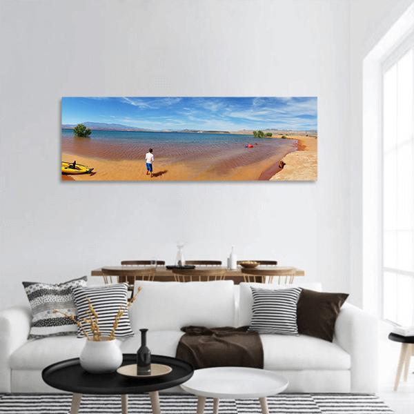 Scenic Summer Sand Beach Panoramic Canvas Wall Art-1 Piece-36" x 12"-Tiaracle