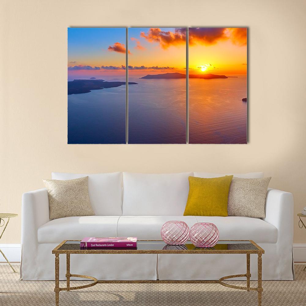 Scenic Sundown In Santorini Island Canvas Wall Art-3 Horizontal-Gallery Wrap-37" x 24"-Tiaracle