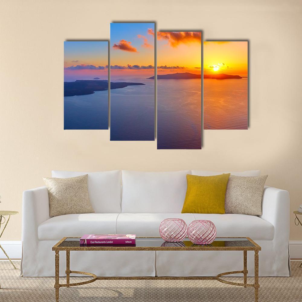 Scenic Sundown In Santorini Island Canvas Wall Art-4 Pop-Gallery Wrap-50" x 32"-Tiaracle