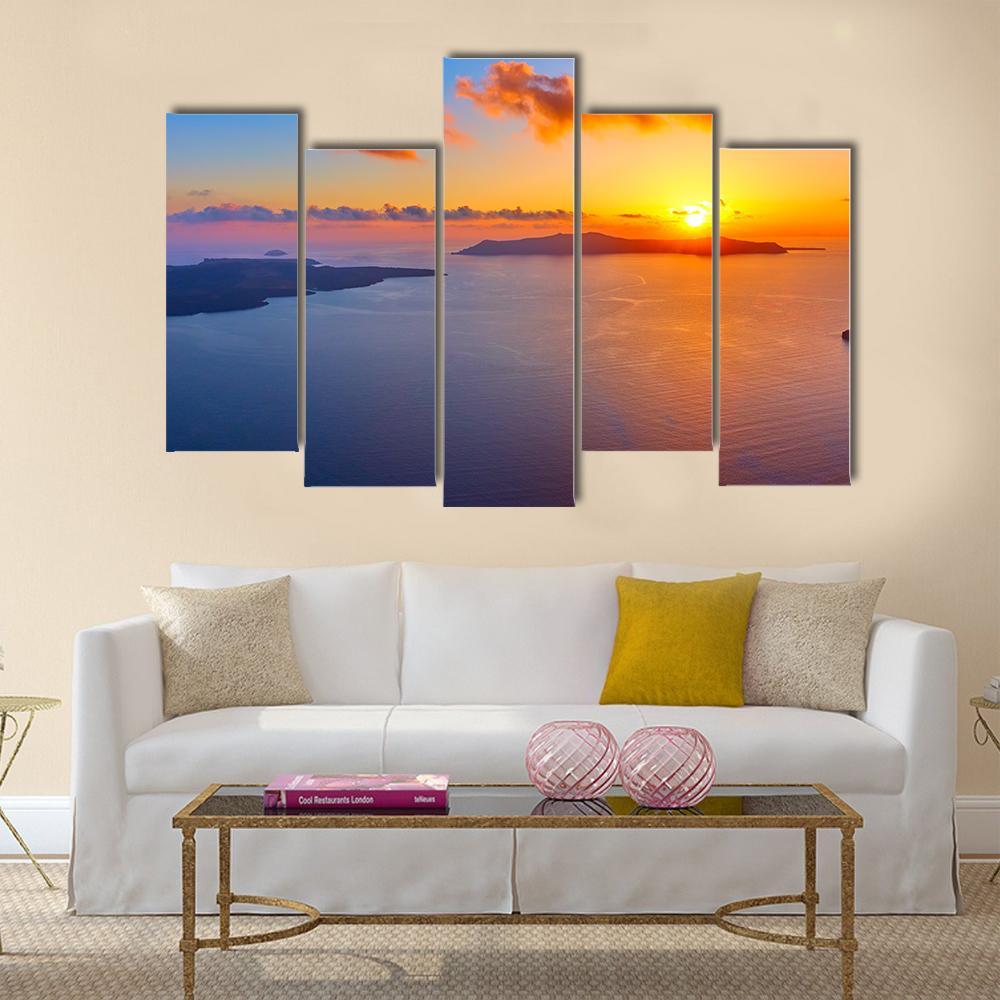Scenic Sundown In Santorini Island Canvas Wall Art-5 Pop-Gallery Wrap-47" x 32"-Tiaracle