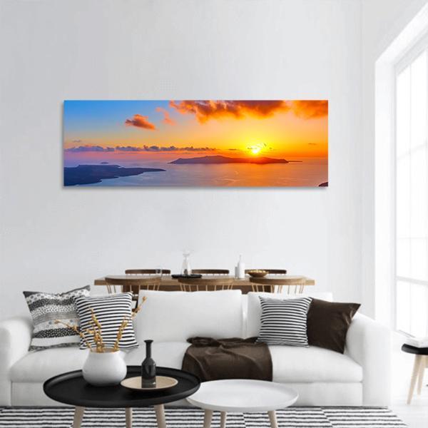 Scenic Sundown In Santorini Seascape Panoramic Canvas Wall Art-3 Piece-25" x 08"-Tiaracle