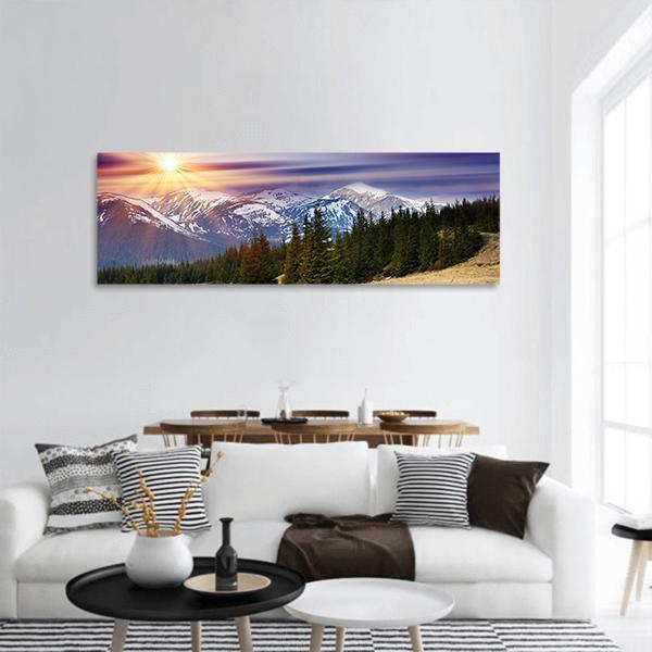 Scenic Sunset In Mountains Landscape Panoramic Canvas Wall Art-1 Piece-36" x 12"-Tiaracle