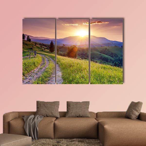 Scenic Sunset In The Mountains Landscape Canvas Wall Art-4 Pop-Gallery Wrap-50" x 32"-Tiaracle
