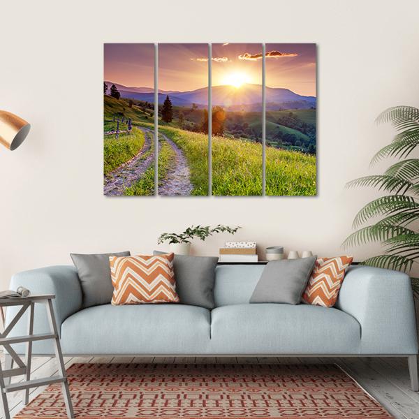 Scenic Sunset In The Mountains Landscape Canvas Wall Art-4 Horizontal-Gallery Wrap-34" x 24"-Tiaracle