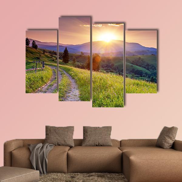 Scenic Sunset In The Mountains Landscape Canvas Wall Art-4 Pop-Gallery Wrap-50" x 32"-Tiaracle