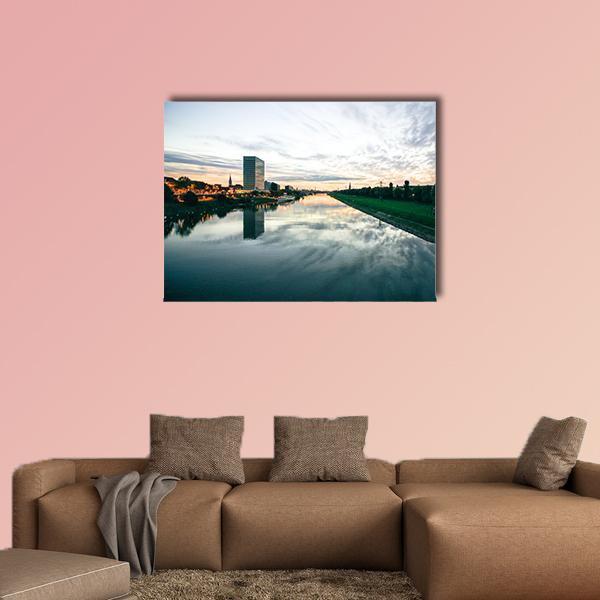 Scenic Sunset Over A River Canvas Wall Art-5 Pop-Gallery Wrap-47" x 32"-Tiaracle