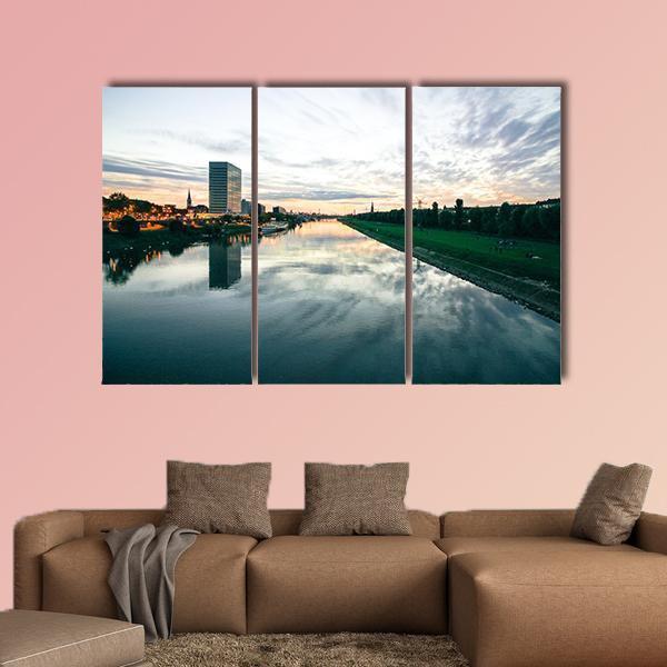 Scenic Sunset Over A River Canvas Wall Art-3 Horizontal-Gallery Wrap-25" x 16"-Tiaracle