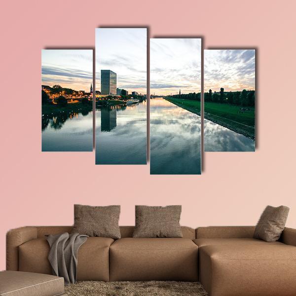 Scenic Sunset Over A River Canvas Wall Art-4 Pop-Gallery Wrap-50" x 32"-Tiaracle