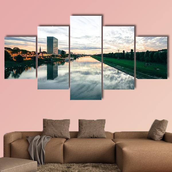 Scenic Sunset Over A River Canvas Wall Art-5 Star-Gallery Wrap-62" x 32"-Tiaracle