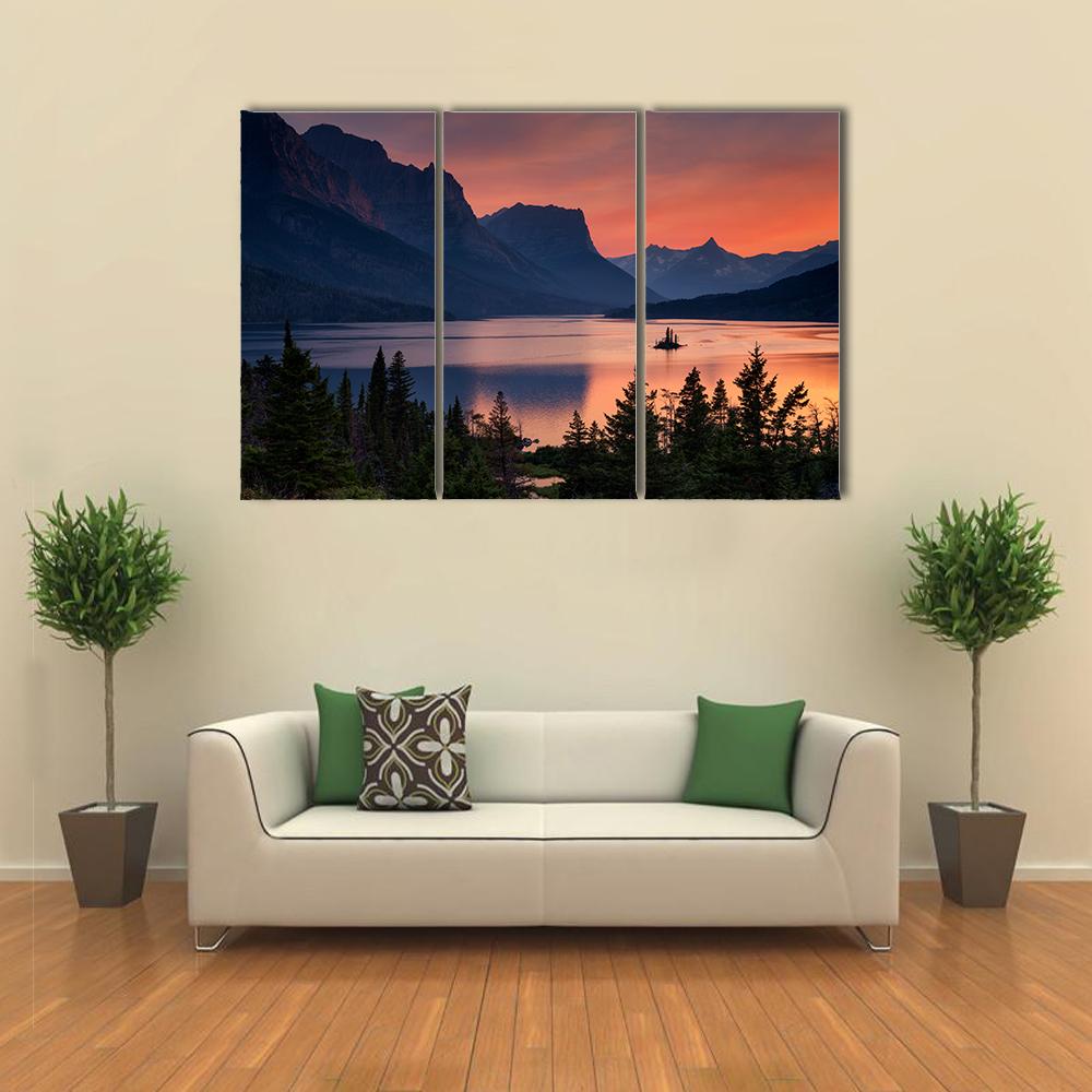 Scenic Sunset Over St. Mary Lake Canvas Wall Art-3 Horizontal-Gallery Wrap-25" x 16"-Tiaracle