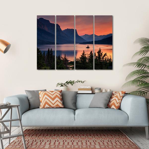 Scenic Sunset Over St. Mary Lake Canvas Wall Art-4 Horizontal-Gallery Wrap-34" x 24"-Tiaracle