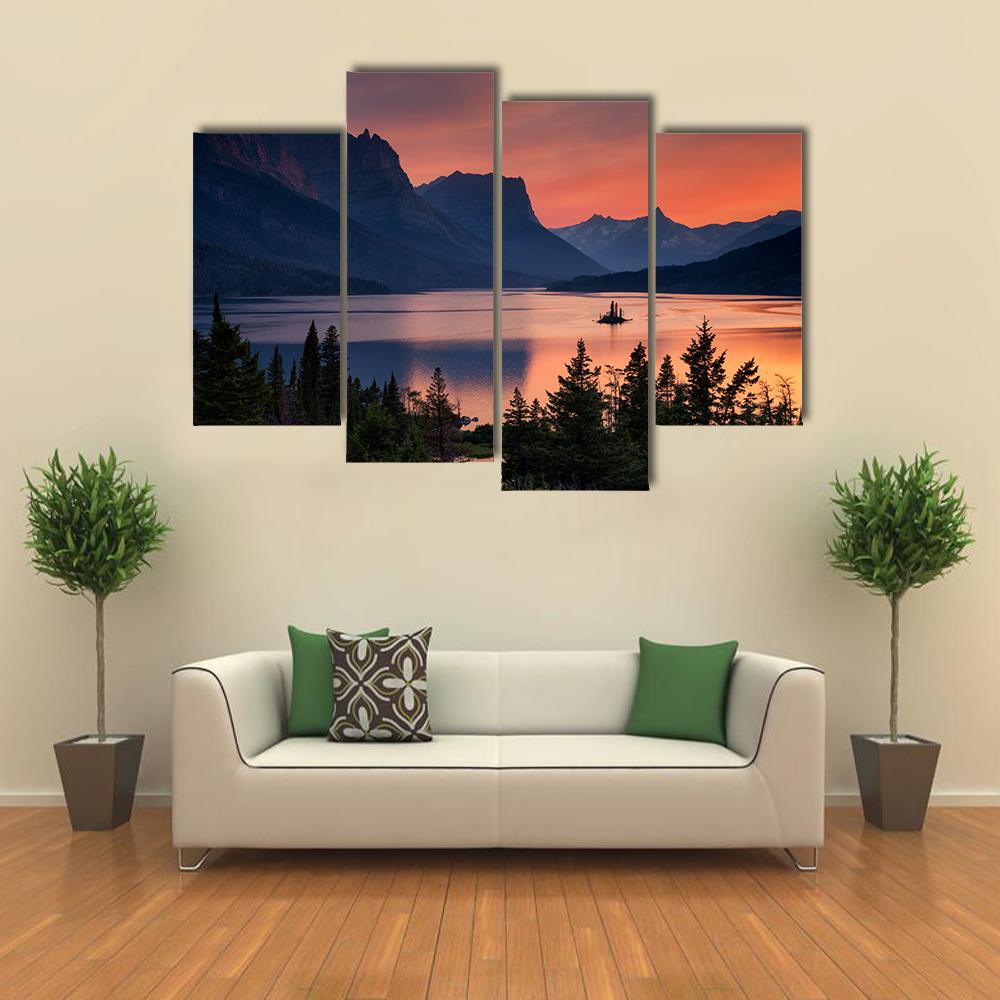 Scenic Sunset Over St. Mary Lake Canvas Wall Art-4 Pop-Gallery Wrap-34" x 20"-Tiaracle