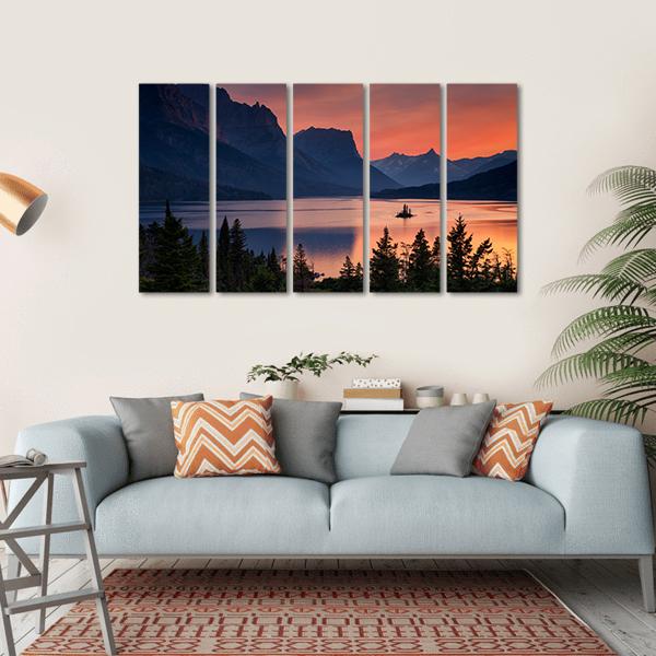 Scenic Sunset Over St. Mary Lake Canvas Wall Art-5 Horizontal-Gallery Wrap-22" x 12"-Tiaracle