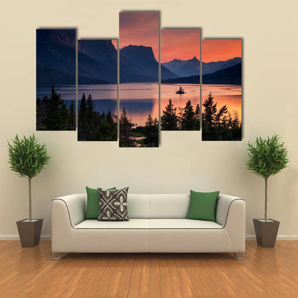 Scenic Sunset Over St. Mary Lake Canvas Wall Art-5 Pop-Gallery Wrap-32" x 21"-Tiaracle