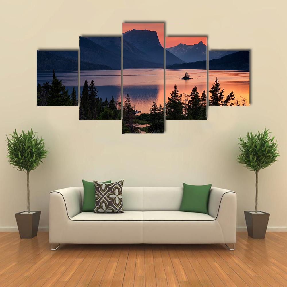 Scenic Sunset Over St. Mary Lake Canvas Wall Art-5 Star-Gallery Wrap-42" x 21"-Tiaracle