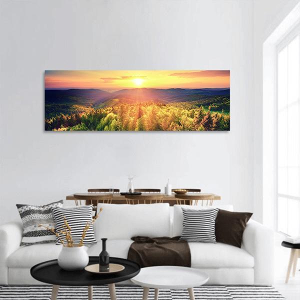 Scenic Sunset Over The Forest Hills Panoramic Canvas Wall Art-1 Piece-36&quot; x 12&quot;-Tiaracle