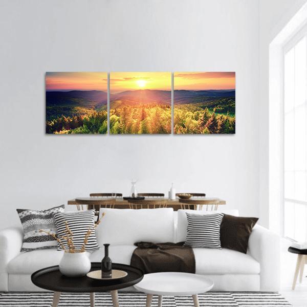 Scenic Sunset Over The Forest Hills Panoramic Canvas Wall Art-3 Piece-25" x 08"-Tiaracle