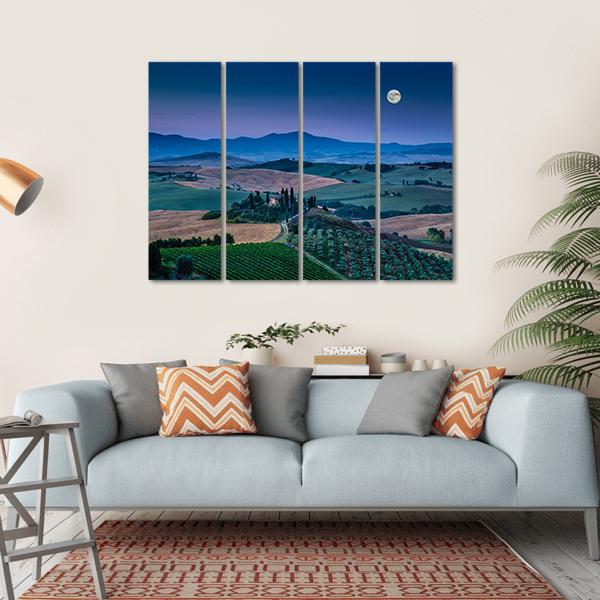 Scenic Tuscany Landscape With Rolling Hills Canvas Wall Art-4 Horizontal-Gallery Wrap-34" x 24"-Tiaracle