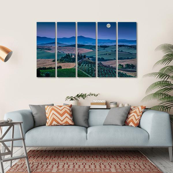 Scenic Tuscany Landscape With Rolling Hills Canvas Wall Art-5 Horizontal-Gallery Wrap-22" x 12"-Tiaracle