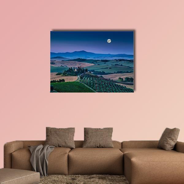 Scenic Tuscany Landscape With Rolling Hills Canvas Wall Art-1 Piece-Gallery Wrap-48" x 32"-Tiaracle