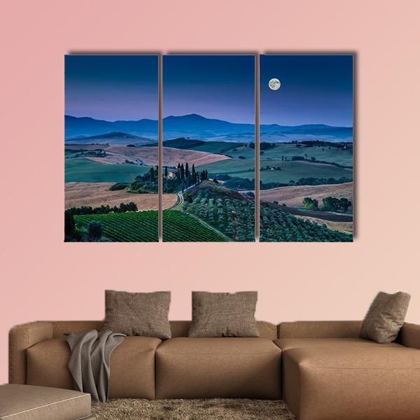 Scenic Tuscany Landscape With Rolling Hills Canvas Wall Art-4 Pop-Gallery Wrap-50" x 32"-Tiaracle