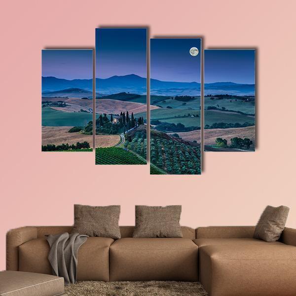 Scenic Tuscany Landscape With Rolling Hills Canvas Wall Art-4 Pop-Gallery Wrap-50" x 32"-Tiaracle