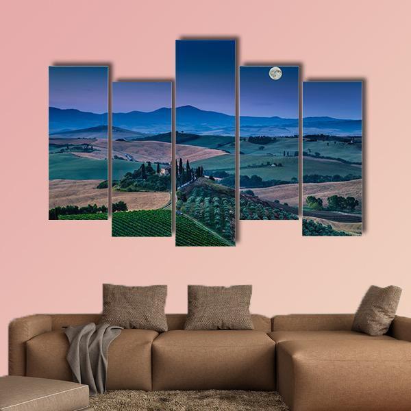 Scenic Tuscany Landscape With Rolling Hills Canvas Wall Art-5 Pop-Gallery Wrap-47" x 32"-Tiaracle