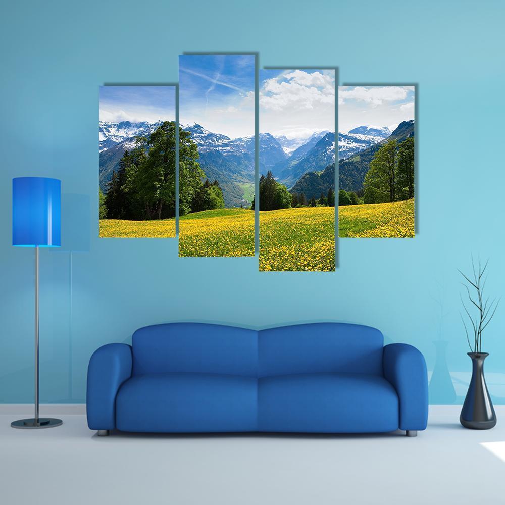 Scenic View From Braunwald In Spring Canvas Wall Art-4 Pop-Gallery Wrap-50" x 32"-Tiaracle