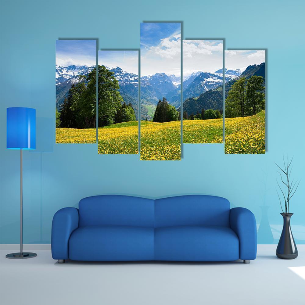 Scenic View From Braunwald In Spring Canvas Wall Art-5 Pop-Gallery Wrap-47" x 32"-Tiaracle