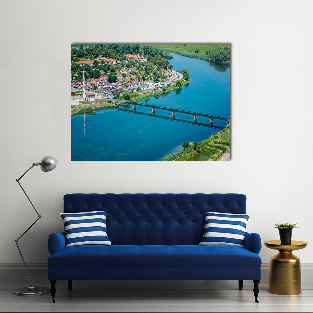 Scenic View from Rosafa Fortress Canvas Wall Art in green and blue, single panel hung on a wall