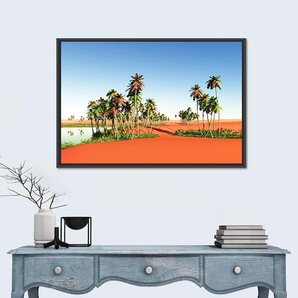 Scenic View Of African Oasis Canvas Wall Art-1 Piece-Floating Frame-24" x 16"-Tiaracle