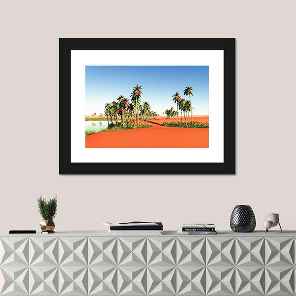 Scenic View Of African Oasis Canvas Wall Art-1 Piece-Framed Print-20" x 16"-Tiaracle