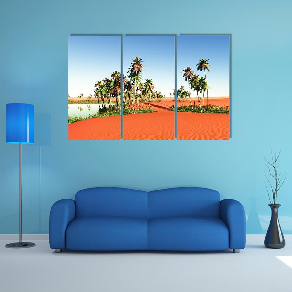 Scenic View Of African Oasis Canvas Wall Art-3 Horizontal-Gallery Wrap-37" x 24"-Tiaracle
