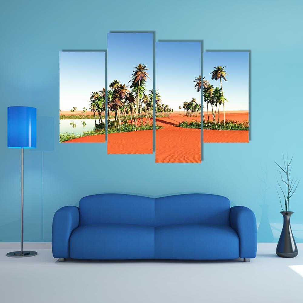 Scenic View Of African Oasis Canvas Wall Art-4 Pop-Gallery Wrap-50" x 32"-Tiaracle