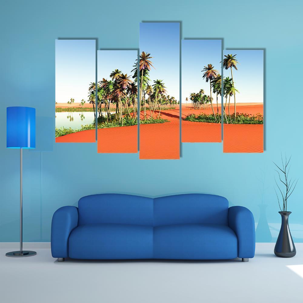 Scenic View Of African Oasis Canvas Wall Art-5 Pop-Gallery Wrap-47" x 32"-Tiaracle