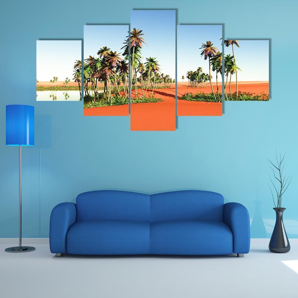 Scenic View Of African Oasis Canvas Wall Art-5 Star-Gallery Wrap-62" x 32"-Tiaracle