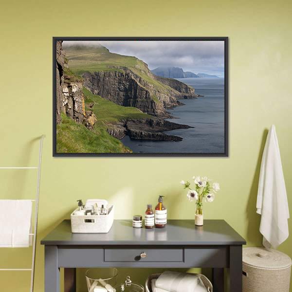Scenic View Of Coast Of Mykines Canvas Wall Art-1 Piece-Floating Frame-24" x 16"-Tiaracle