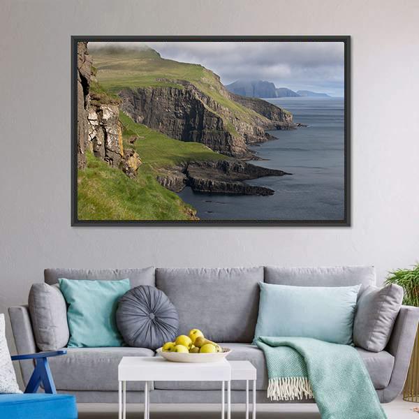 Scenic View Of Coast Of Mykines Canvas Wall Art-3 Horizontal-Gallery Wrap-25" x 16"-Tiaracle