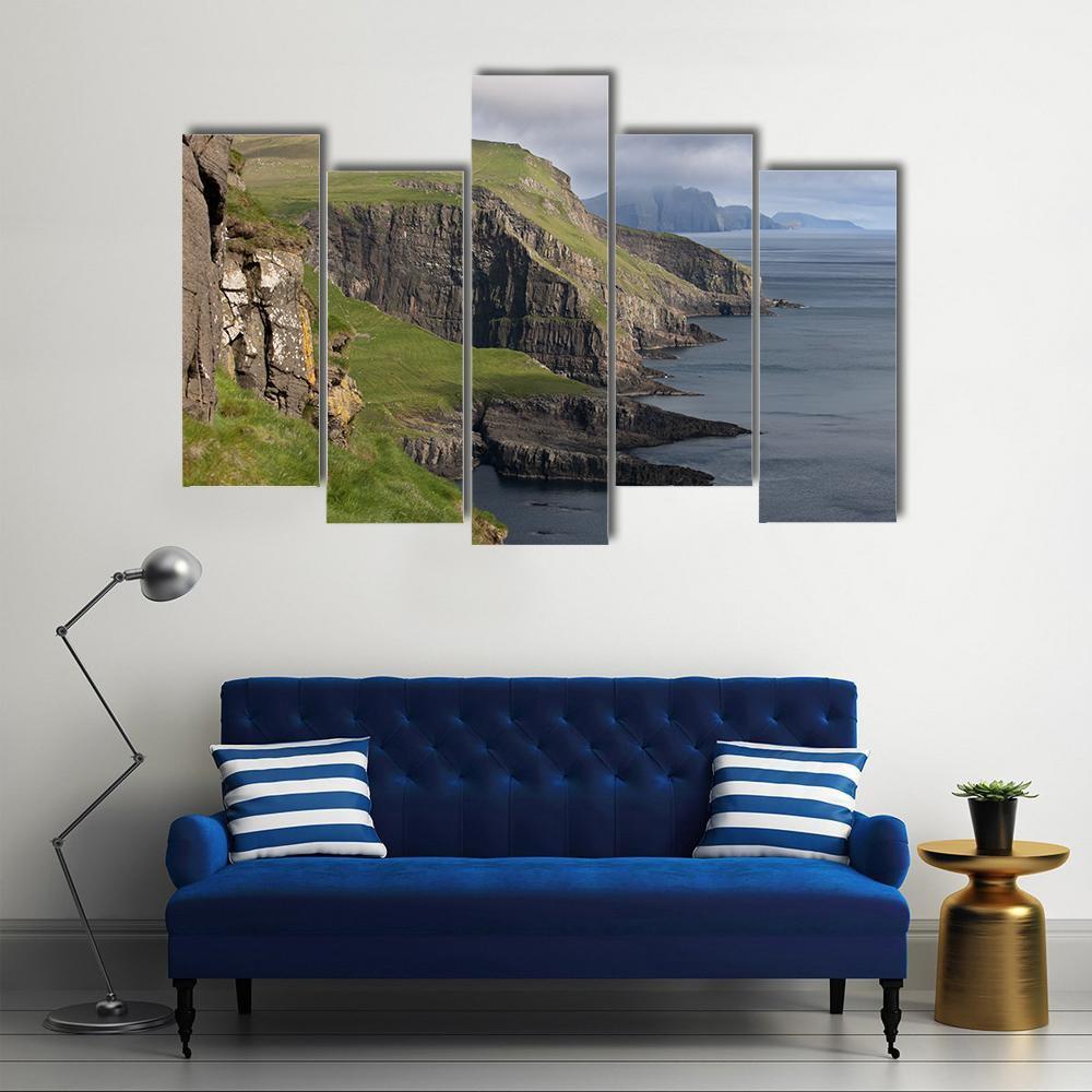 Scenic View Of Coast Of Mykines Canvas Wall Art-5 Pop-Gallery Wrap-47" x 32"-Tiaracle