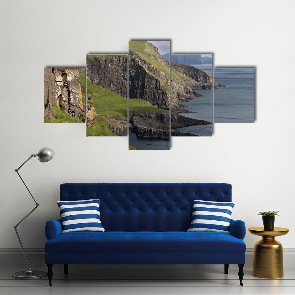 Scenic View Of Coast Of Mykines Canvas Wall Art-5 Star-Gallery Wrap-62" x 32"-Tiaracle