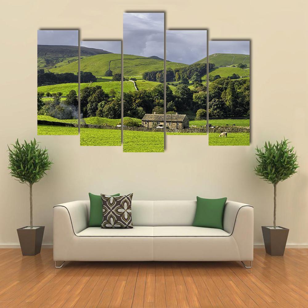Scenic View Of Farm In Countryside Canvas Wall Art-5 Pop-Gallery Wrap-47" x 32"-Tiaracle