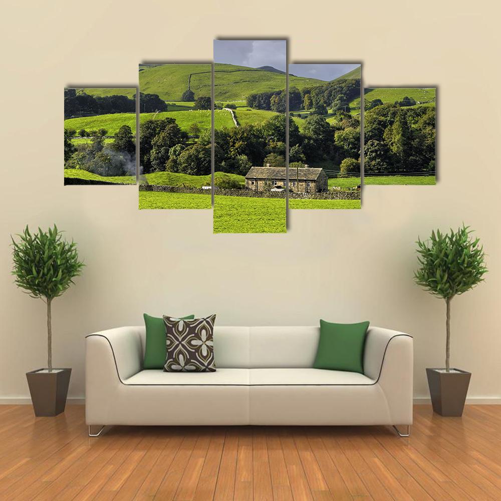 Scenic View Of Farm In Countryside Canvas Wall Art-5 Star-Gallery Wrap-62" x 32"-Tiaracle